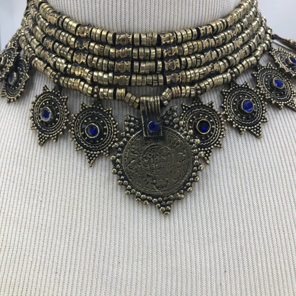 Afghan Vintage Multilayers Choker Necklace, Vintage Coins Jewelry - Picture 6 of 9